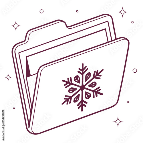 Snowflake design folder with documents and stars in simple style  