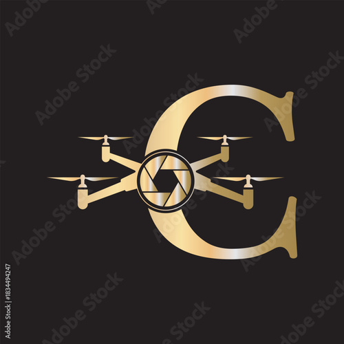 Initial Drone Logo combine with letter C vector template