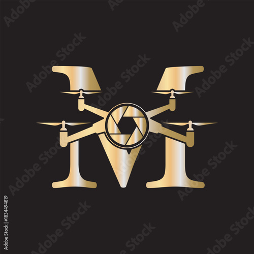 Initial Drone Logo combine with letter M vector template