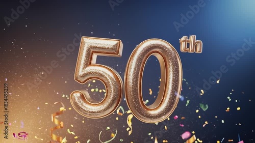 Festive 50th birthday celebration with golden balloons and confetti