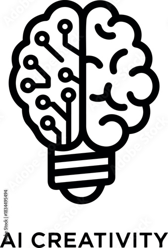 Ai technology icon vector illustration of a brain and circuit board combined to form a lightbulb, representing ai creativity concept