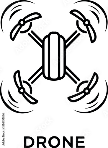 Ai technology icon vector illustration of a drone with four propellers and a central body, shown in a minimalist black outline