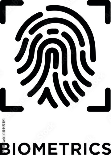 Ai technology icon vector illustration of a fingerprint scan with a square frame around it, representing biometric identification system