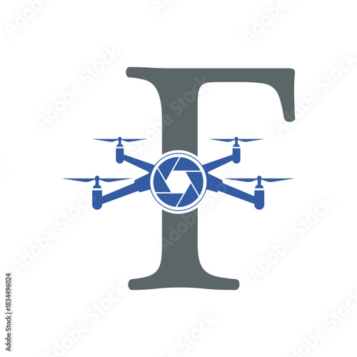 Initial Drone Logo combine with letter F vector template