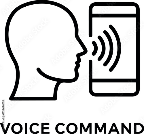 Ai technology vector illustration of a head profile using voice command with a smartphone and sound waves emitted near it