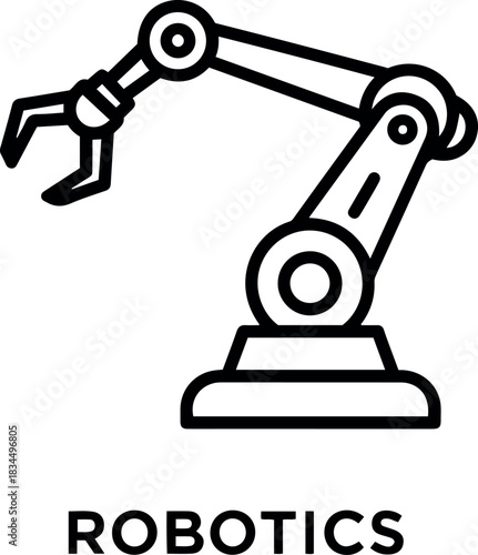 Ai technology icon vector illustration of a robotic arm with a gripper, showcasing industrial automation and precision engineering design