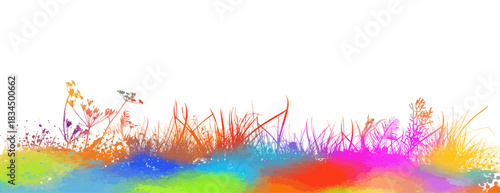 colored grass silhouettes horizontal long background. hand drawing. Not AI Vector illustration