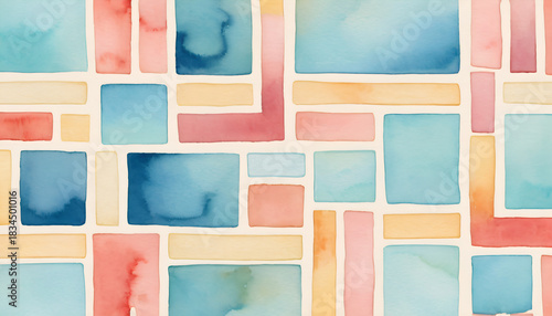 Soft Watercolor Geometric Blocks Pattern