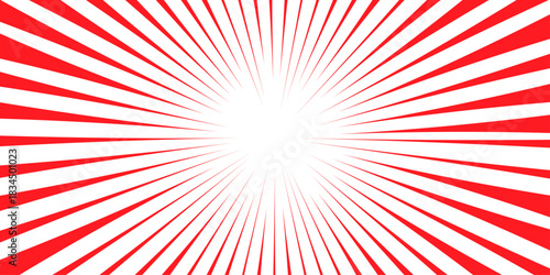 Comic-style speed rays or a sunburst pattern with high contrast and energy. Concentric comic shape, retro radial sunburst, sunrise or sunset light beam. Abstract vivid red and white radial burst