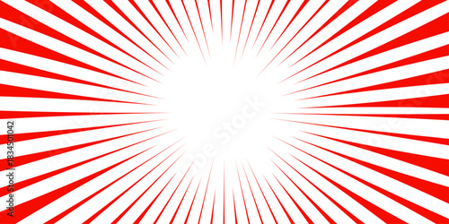 Comic-style speed rays or a sunburst pattern with high contrast and energy. Concentric comic shape, retro radial sunburst, sunrise or sunset light beam. Abstract vivid red and white radial burst