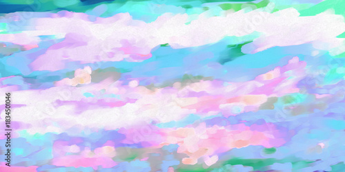Vibrant Colorful Impressionistic Cloudscape/Landscape-Digital Painting, Art, Illustration, Artwork, Design-in vivid teal, aqua, blue, lavender & pink