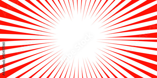 Comic-style speed rays or a sunburst pattern with high contrast and energy. Concentric comic shape, retro radial sunburst, sunrise or sunset light beam. Abstract vivid red and white radial burst