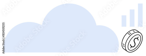 Cloud computing concept. Cloud computing for financial growth, illustrated with a coin and analytics chart. Cloud computing supports digital trends and business strategies. Perfect for fintech
