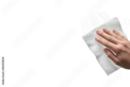 Wiping the surface with a paper towel. Space for text.