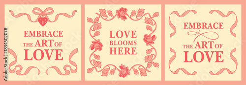 Pink tone and floral square frame templates with copy space. Perfect for engagement or wedding cards, seasonal announcements, or spring promotions.