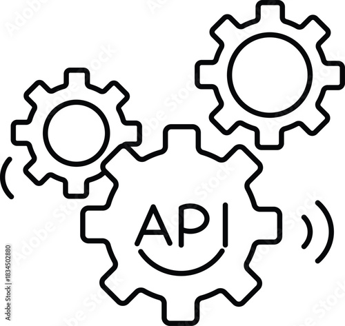 Editable stroke Api gears puzzle pieces connecting or api tex line art. Handicraft Customise Design.