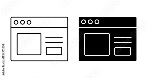 Editable  two style pack Web browser window icon silhouette. Handicraft Customise Design.