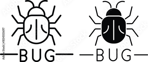 Editable  two style pack Bug debug insect icon silhouette. Handicraft Customise Design.