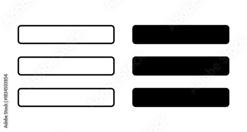 Editable  two style pack Menu three horizontal lines icon silhouette. Handicraft Customise Design.