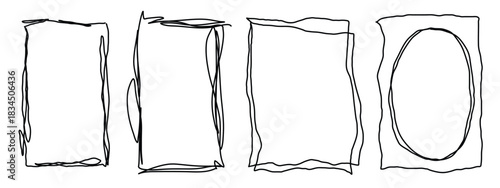 Hand-drawn Grunge Scribble Rectangle and Oval Frame Set