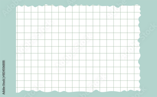 Graph paper. Printable lined and squared grid paper with color lines. Geometric background for school, textures, notebook, diary. Realistic ripped aged paper blank.