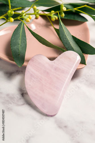 Rose quartz gua sha, abstract beauty photo