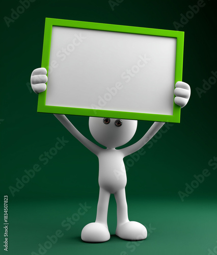 Omino con in mano il cartello bianco. Spazio per testo o messaggio.