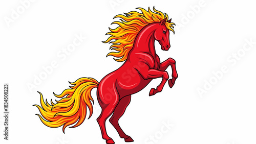 Vibrant red horse, a powerful fire element icon for Chinese New Year and Lunar New Year, symbolizing prosperity and the zodiac in Asian culture