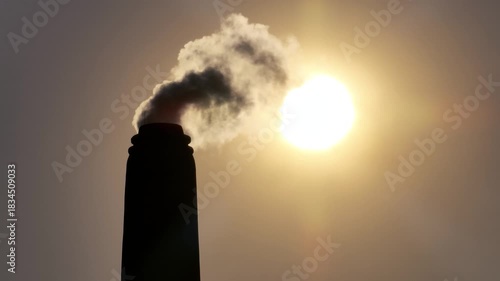 Thick smoke bursts from a brickfield chimney under the blazing sun, filling the sky and quietly harming nearby habitats, showing the harsh impact of industrial pollution.