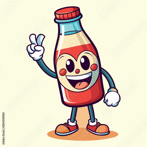 Funny cartoon vector illustration of a fat  character smiling while drinking beer from a glass