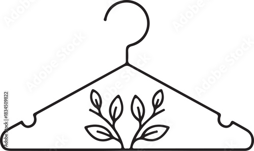 Sustainable fashion minimalist clothing hanger line art vector with elegant natural leaf branch design for eco-friendly apparel concepts