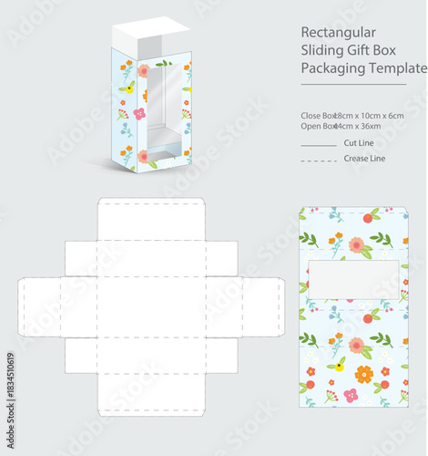 Print ready sliding gift box packaging template design for retail product presentation and custom branding applications