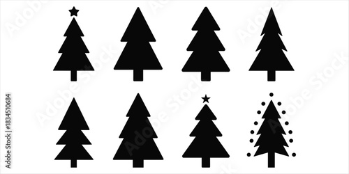 Black Silhouette Christmas Trees of Various Shapes and Sizes Keywords: christmas, tree, silhouette, black, icon, symbol, holiday
