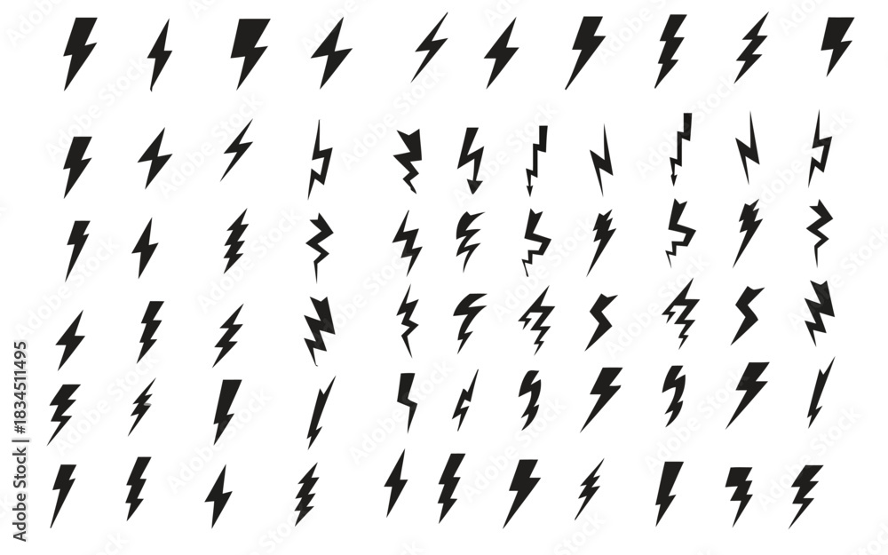 Fototapeta premium Collection of hand drawn lightning bolt symbols on white background