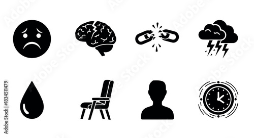 Conceptual silhouette icons depicting depression mental health and isolation
