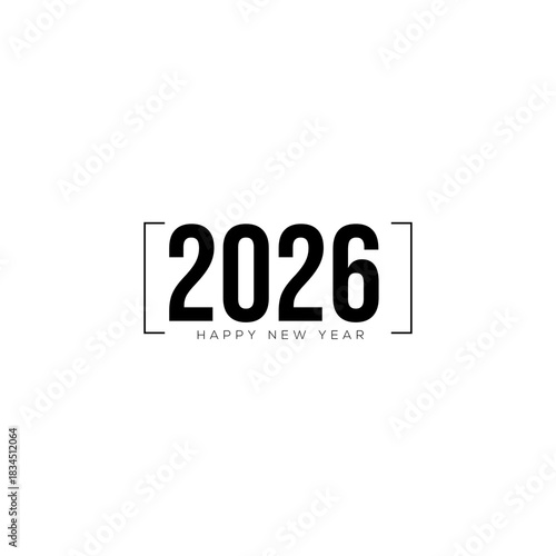 Simple style happy new year 2026 black typography, on white background 