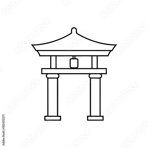 Outline drawing of a torii gate art on transparent background silhouette