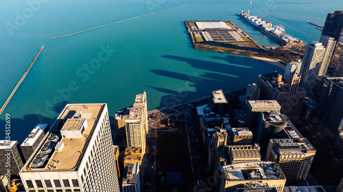 Aerial View of Chicago Skyline and Lake Michigan Waterfront”