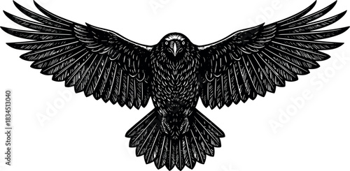 Flying Crow Raven Wings Spread vector illustration silhouette cricut design