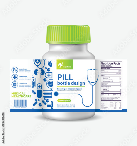 Professional vector template for pharmaceutical and vitamin product bottle label packaging design