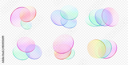 3d glass transparent realistic circle shape. Color gradient round lens disk flying. Glass morphism blue, green, pink shape. Abstract disc, lens, button, badge, podium. Vector 3d illustration