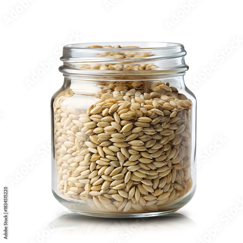 Jar of barley grains isolated on transparent background