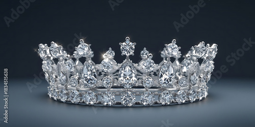 Sparkling diamond tiara with intricate large and small jewels on dark background, exuding luxury and elegance
