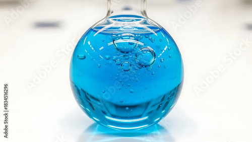 Wallpaper Mural Glass flask with blue liquid and small bubbles, isolated on white lab background Torontodigital.ca