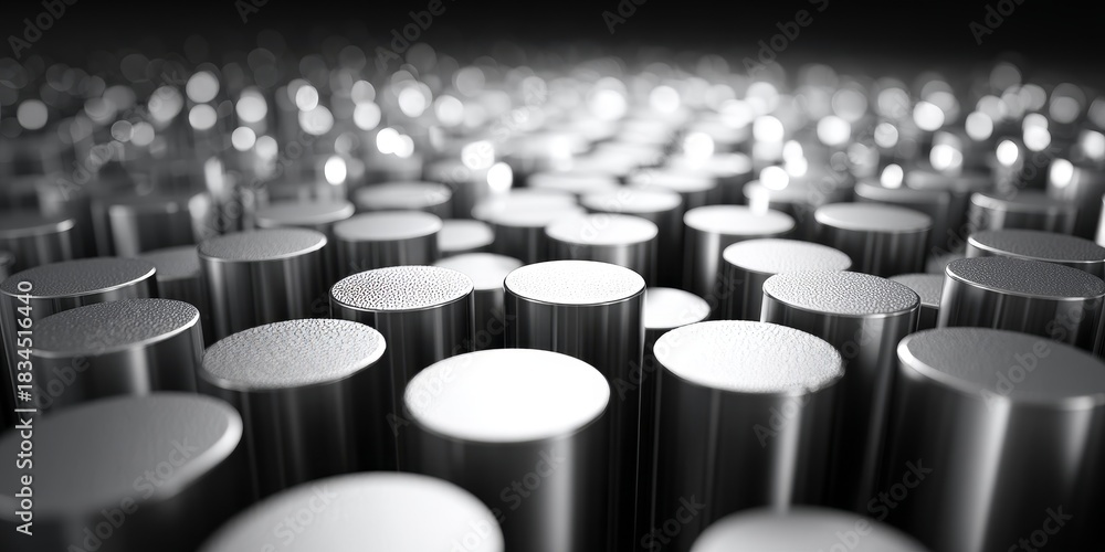 Fototapeta premium Abstract close-up of reflective cylindrical metal textures in monochrome, ideal for industrial, technology, or modern design backgrounds