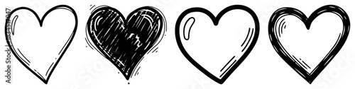 Set of Hand Drawn Sketchy Heart Shapes Vector Collection of Black Ink Love Symbols for Valentine Day Design