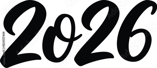 Stylish handwritten 2026 year number in black script on white background