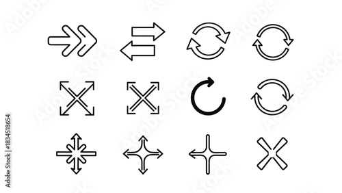 A collection of twelve different arrow icons and symbols arranged in a grid.
