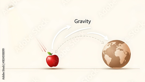 Illustration of gravity with an apple and the Earth demonstrating attraction  
