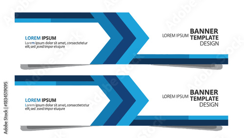 Modern blue arrow banner template design with placeholder text for advertising.